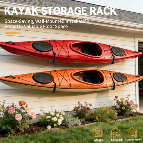 Kayak Wall Mount Rack, Heavy Duty Steel Storage Hooks for Kayak - Image 5
