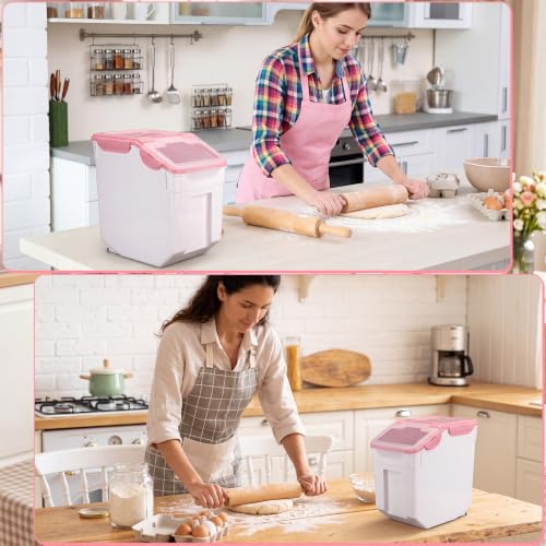 Sunnyray 4 Pcs 55 Lbs Rice Flour Storage Bins with Wheels, Pink - Image 7