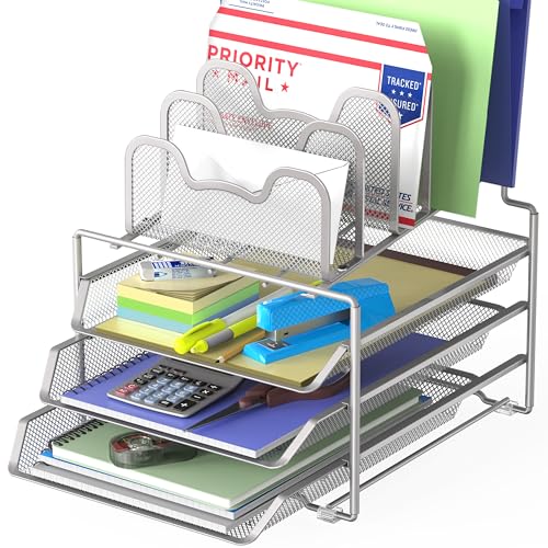 Simple Houseware Desk Organizer, 3 Sliding Tray & 5 Stacking - Image 2