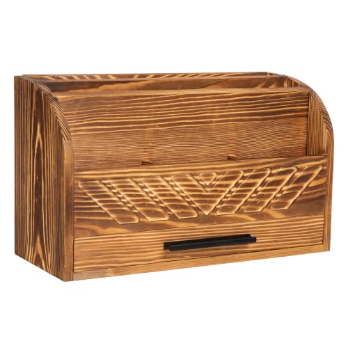 Wooden Mail Organizer Countertop Mail Sorter with Storage Drawer - Image 6
