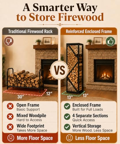 47in Firewood Rack Indoor Outdoor with Hooks – Heavy Duty - Image 4