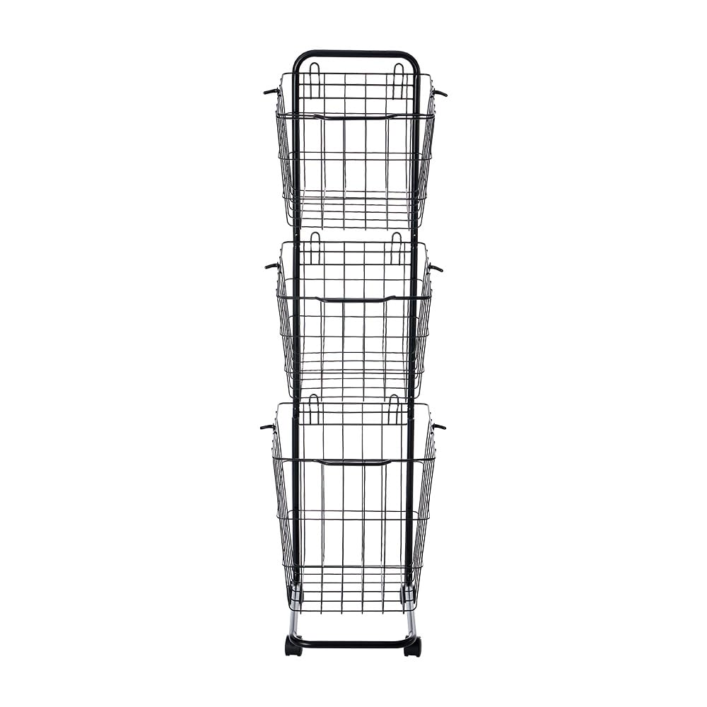 Laundry Cart Square Three Tier Laundry Basket Space-Saving - Image 1
