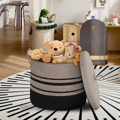 Extra Large Woven Basket with Lid, 18" X 14" Wicker Blanket - Image 4