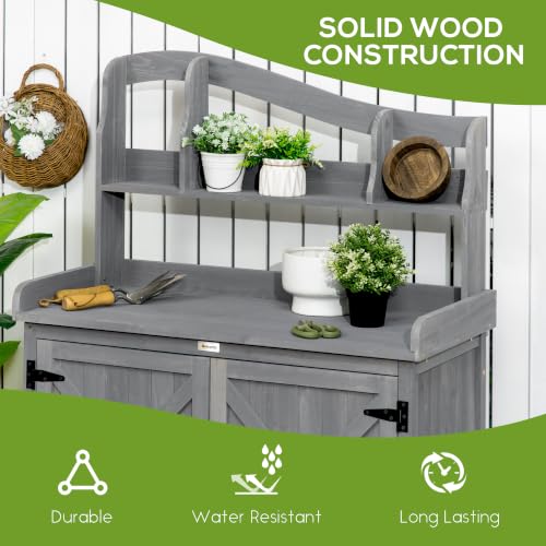 Outsunny Potting Bench Table, Outdoor Storage Cabinet - Image 8