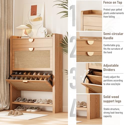 INNOD Rattan Shoe Storage Cabinet, Shoe Organizer with 2 Flip - Image 7