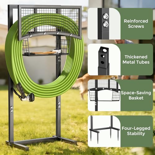 Garden Hose Holder Freestanding with Storage Basket, Holds - Image 5
