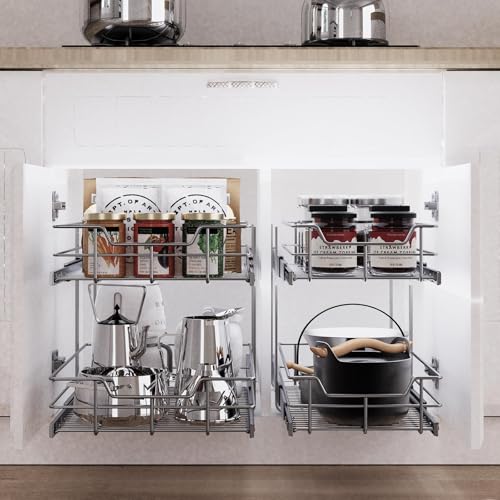 2 Tier Pull Out Cabinet Organizer 18" W X 22" D, Chromed - Image 5