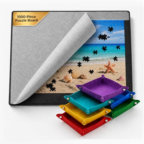 1000 Piece Felt Puzzle Board with Cover - Folding Table, 6 Trays - Image 2