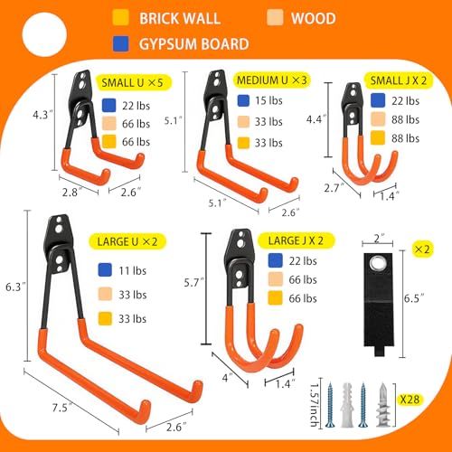 KOFANI Heavy Duty Steel Hooks-16PK Orange Wall Mount | Garage Storage - Image 3
