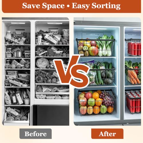 BESTYASH 3 Pack Freezer Organizer Bins, Adjustable Metal Baskets - Image 7