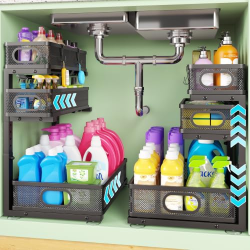 2 Pack 3 Tier Under Sink Organizer,Kitchen Cabinet U | Under Sink Stor - Image 2