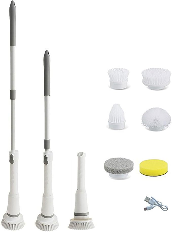 Rechargeable Brush with 6 Replaceable Brush Heads for Bathroom Electric Scrubber Cordless Power Scrubber