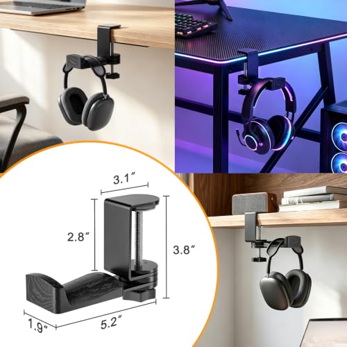 Solid Wood Metal Headphone Stand with Clamp-On Hook for Desk - Image 3