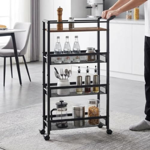 4 Tier Slim Rolling Storage Cart, 5.1 Inch Wide Narrow Storage - Image 6