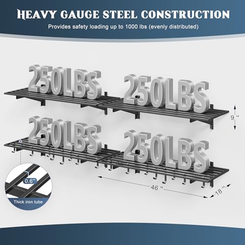 4 Pack Garage Shelving Wall Mounted with 16 Hooks, 1.5x4ft - Image 3