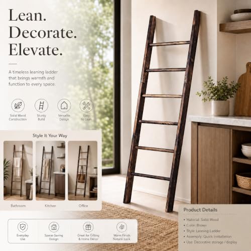 Carbonized Farmhouse Blanket Ladder, 6-Tier Rustic Wooden Rack - Image 5