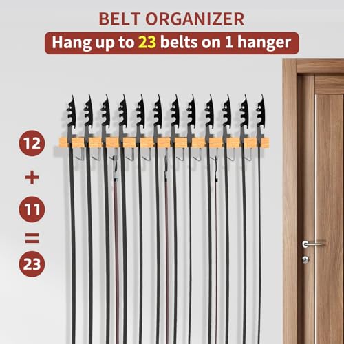 Cuipingoo Belt Hanger for Closet Max 42 Belts, 12+11 Storage (Wood Color) - Image 4