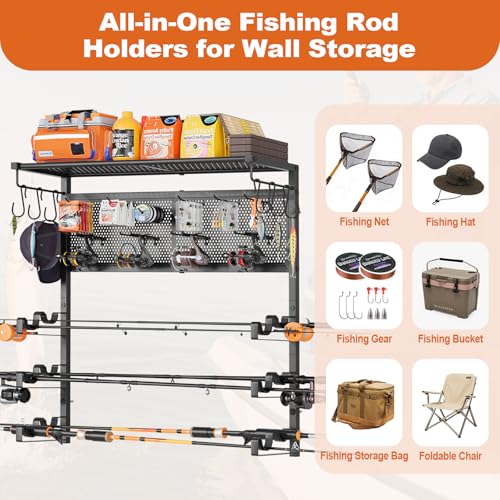 Wall Mount Fishing Rod Holder for Garage, Holds 6 Pole Rack - Image 3