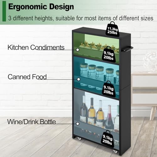 Slim Rolling Storage Cart, Wood Utility Kitchen Bathroom - Image 6