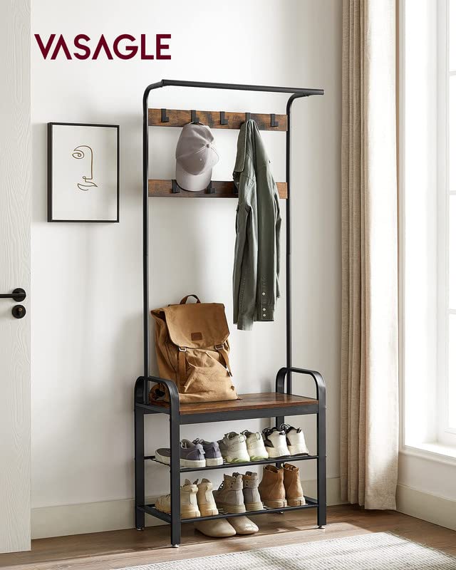 VASAGLE Coat Rack, Hall Tree with Shoe Bench - Image 3
