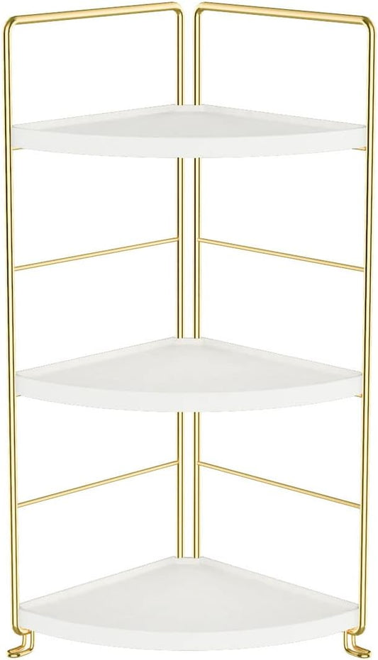 3-Tier Kitchen Spice Rack , Standing Rack,Triangle Bathroom Countertop Storage Shelf ,Cosmetic Organizer Holder , Stackable Cabinet Organizer , Kitchen Counter Shelf , Corner Spice Rack ,Golden