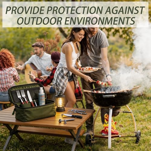 5L Camping Utensil Storage Bag with Mesh Pocket, Green - Image 5