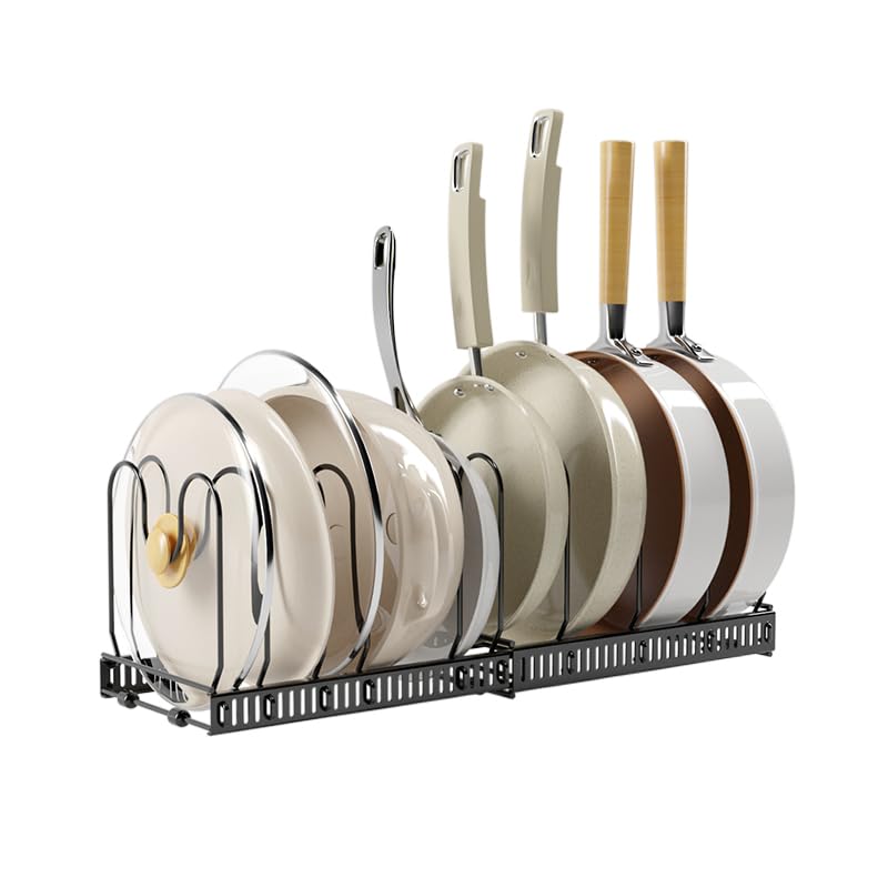 Expandable Pots and Pans Organizer Rack, Pot Lid Kitchen Cabinet - Image 1