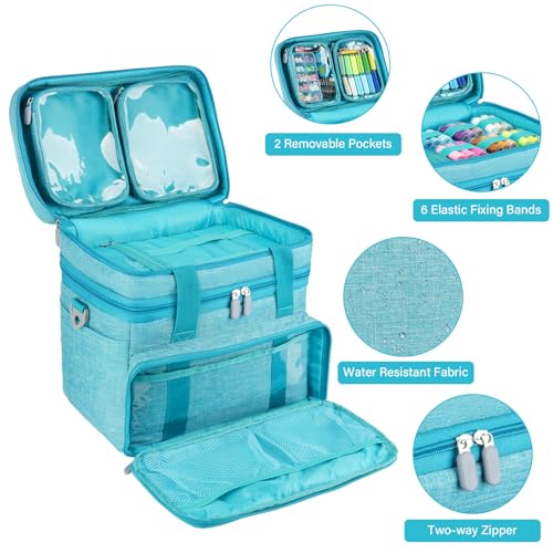 Double Layer Sewing Organizer Bag with Shoulder Strap, Blue - Image 4