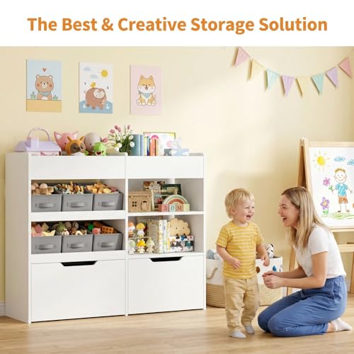 Kids Toy Storage Organizer with Bookshelf and 2 Rolling Drawers - Image 6