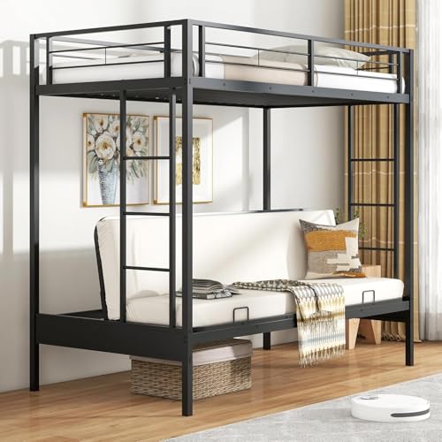 Nafort Metal Twin Over Futon Bunk Bed, Heavy-Duty Steel Frame - Image 2
