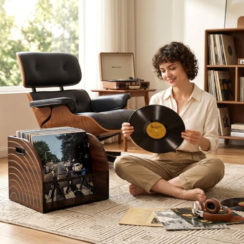 Vinyl Record Storage Crate, Wooden LP Organizer with Divider - Image 5