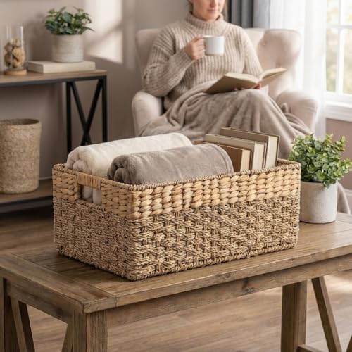 Large Wicker Storage Basket with Handles, Seagrass Hyacinth - Image 5