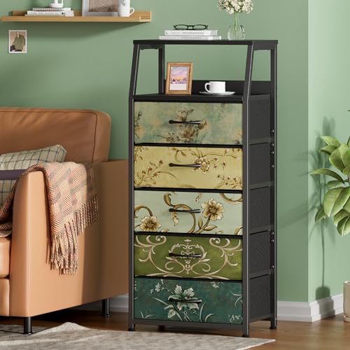 Furnulem 5 Drawers Dresser for Bedroom, Fabric Tall Nightstand - Image 7