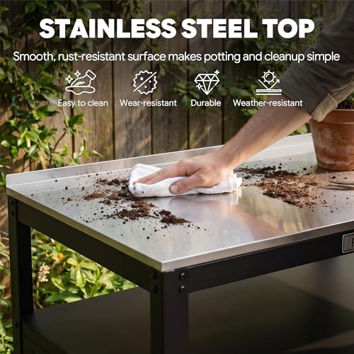 Feasto Metal Outdoor Potting Bench with Storage Cabinet - Image 5