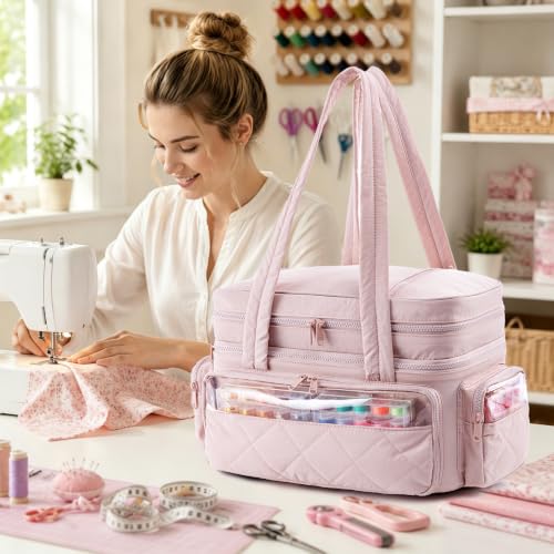 AMOIGEE Puffy Double-Layer Sewing Storage Bag with 2 Clear - Image 3
