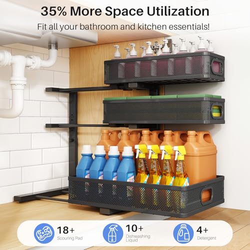 Under Sink Organizer, 3-Tier Thickened Metal Pull out Cabinet - Image 5