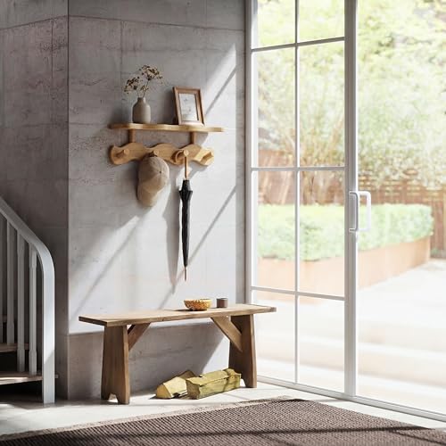Wave-Shaped Bamboo Small Coat Rack Wall Mount with Shelf - Image 3