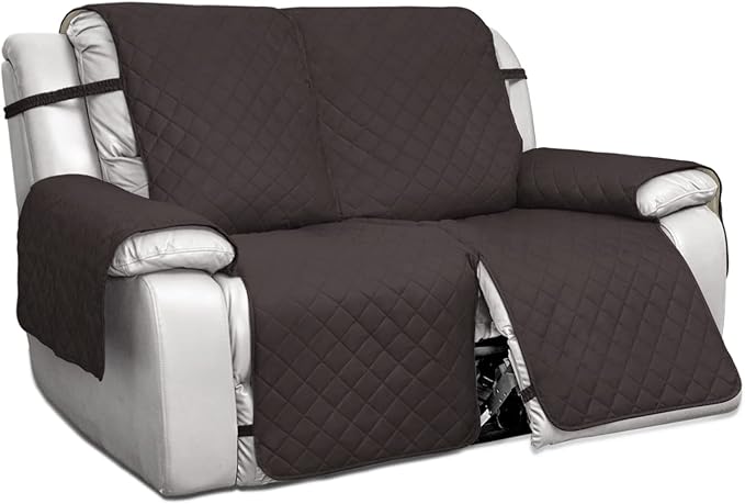 PureFit Water Resistant Reversible Sofa Cover for Reclining Sofa 2 Seat - Non Slip Split Recliner Couch Cover for Double Recliner, Washable Furniture Protector for Kid, Dogs (2 Seat, Chocolate/Beige)