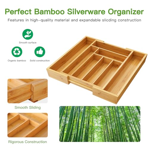 Pipishell Bamboo Expandable Silverware Drawer Organizer - Image 6