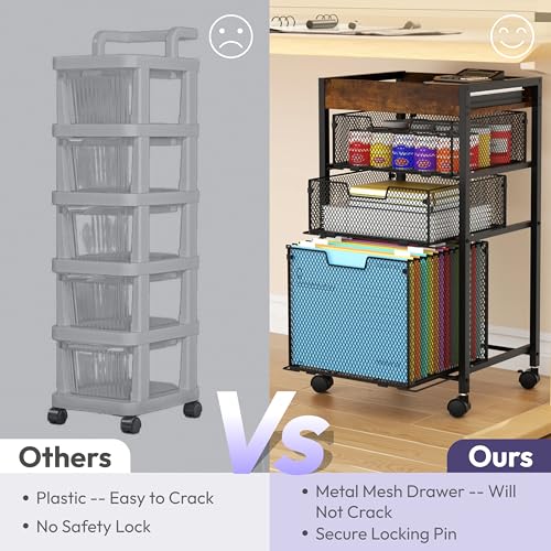 Rolling File Cart with Drawers - 4 Tier Under Desk Storage - Image 7