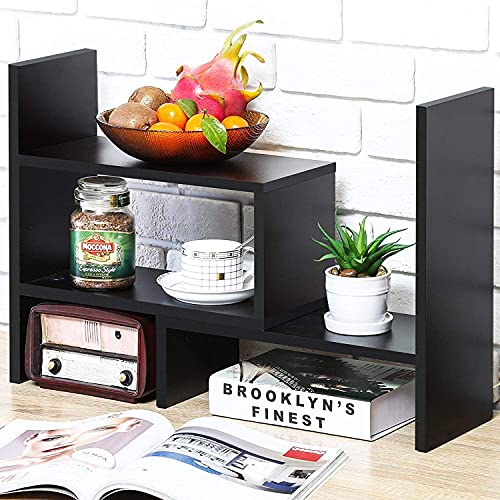 Sorfity Desktop Bookshelf Desk Storage Organizer Adjustable Wood - Image 2
