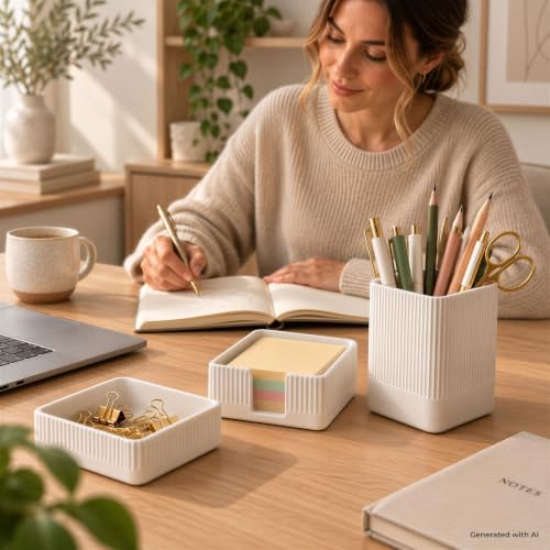 Aesthetic Desk Organizer Set of 3 - Sturdy Concrete Office - Image 4