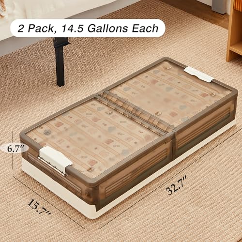 VECELO Under Bed Storage with Wheels, 2 Pack Stackable - Image 3