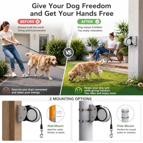 Heavy Duty Retractable Dog Leash Holder,Secure Wall Mount - Image 5