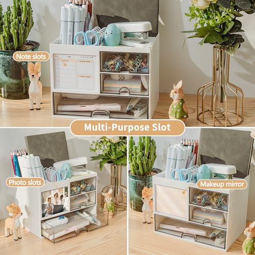QIYVLOS Desk Organizer with 3 Drawer, Multi-Functional Pencil Pen - Image 5