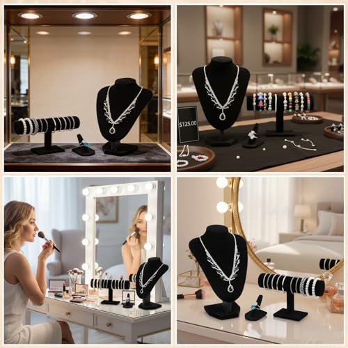 4 Pcs Velvet Jewelry Display Set Velvet Necklace Bust Holder - Image 8