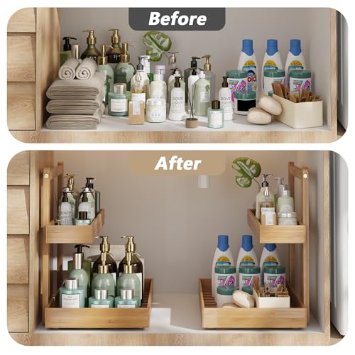 Bamboo Under Sink Organizer and Storage, 2 Tier Pull | All Products - Image 5