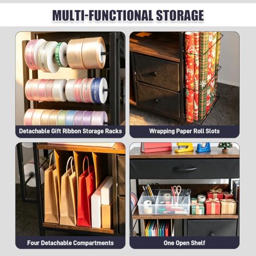 Wrapping Paper Storage Cart, Rolling Gift Wrap Station - Image 5