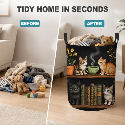 Laundry Basket,Cat Bookshelf Foldable Clothes Hamper with Handles - Image 5