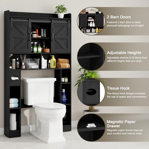 Vabches Over The Toilet Cabinet with Sliding Doors, Black - Image 4